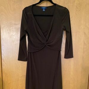 Chaps long sleeve dress with waist~ Color Brown ~ Size M